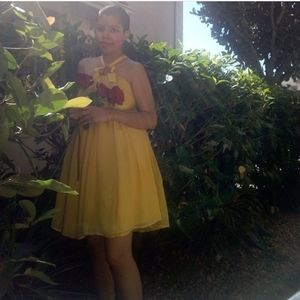 Yellow Silk Empire Dress